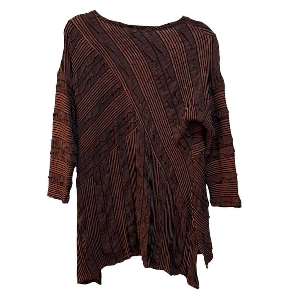 IC By Connie K Tunic Blouse Womens Small Brown Striped Pocket Zip 3/4 Sleeve Top - Picture 3 of 5